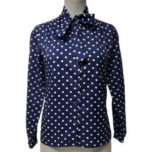 70s David Strauss polka dotted long sleeve pussy bow top . fits S to M